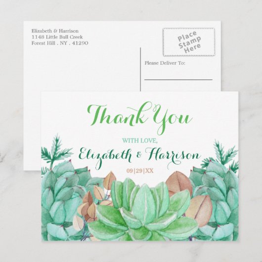 Succulent Boeket Botanische Bloemen Bruiloft Bedan Briefkaart (Voorkant / Achterkant)