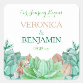 Succulent Boeket Botanische Bloemen Bruiloft Bedan Vierkante Sticker (Voorkant)