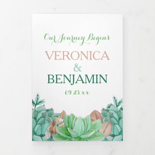 Succulent Boeket Botanische Bloemen Bruiloft Suite Drieluik Uitnodiging (Cover)