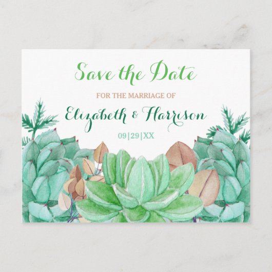 Succulent Boeket Botanische Bloemen Save The Date Aankondigingskaart (Voorkant)