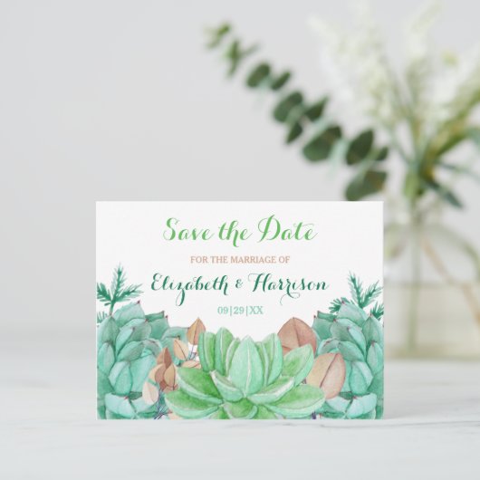 Succulent Boeket Botanische Bloemen Save The Date Aankondigingskaart (Staand voorkant)