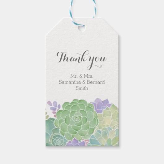 Succulent Boeket Elegant Bruiloft Dank u Label Cadeaulabel (Voorkant)