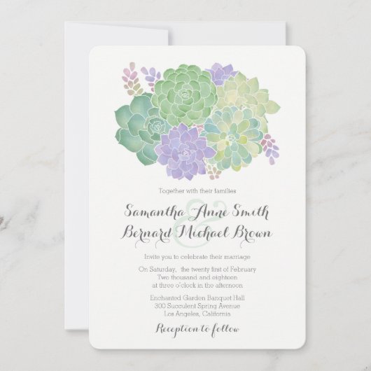 Succulent Boeket Elegante bruiloft uitnodiging (Voorkant)
