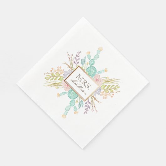 Succulent boeket Waterverf | Aangepaste naam Servetten (Hoek)