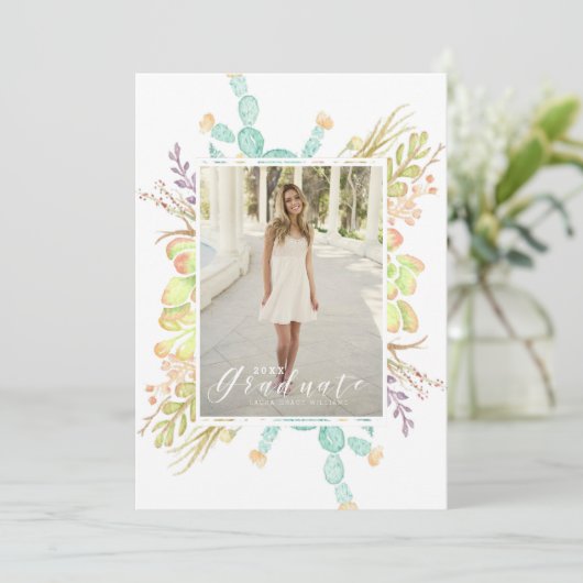 Succulent boeket Waterverf | Afstudeerfeest Kaart (Staand voorkant)