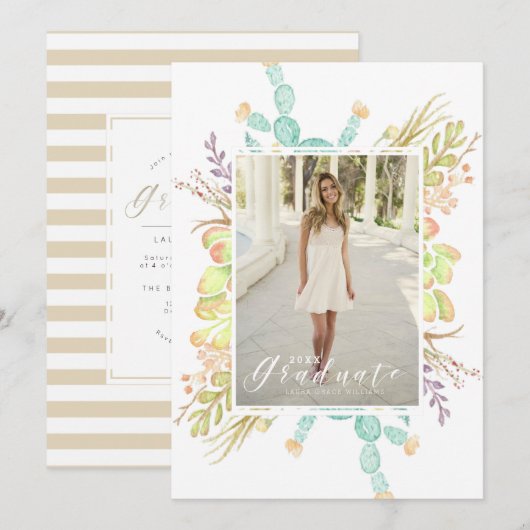 Succulent boeket Waterverf | Afstudeerfeest Kaart (Voorkant / Achterkant)