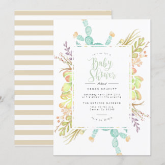 Succulent boeket Waterverf | Baby shower uitnodige Kaart