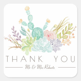 Succulent boeket Waterverf | Dank u Vierkante Sticker