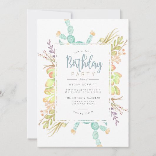 Succulent boeket Waterverf | Verjaardag Uitnodigen Kaart (Voorkant)