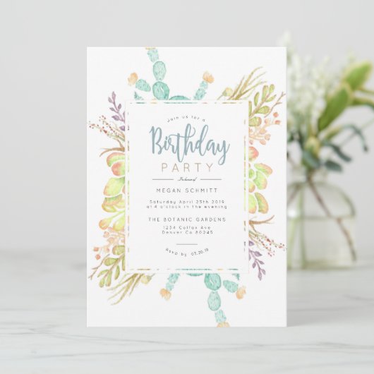 Succulent boeket Waterverf | Verjaardag Uitnodigen Kaart (Staand voorkant)