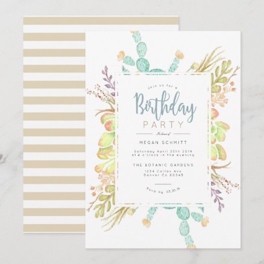 Succulent boeket Waterverf | Verjaardag Uitnodigen Kaart (Voorkant / Achterkant)