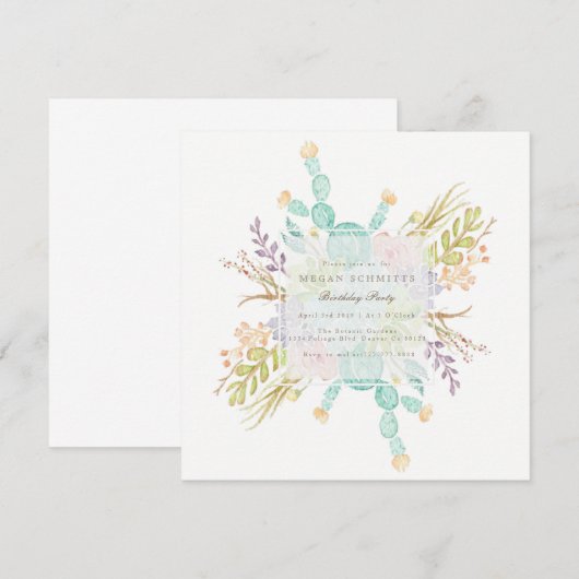 Succulent boeket Waterverf | Verjaardagsfeestje Kaart (Voorkant / Achterkant)