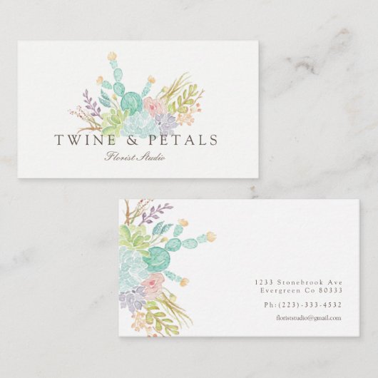 Succulent boeket Waterverf | VISITEKAARTJE (Voorkant / Achterkant)