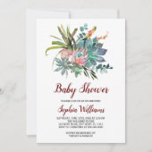 Succulent Boho Cactus Baby shower Invitation Kaart (Voorkant)
