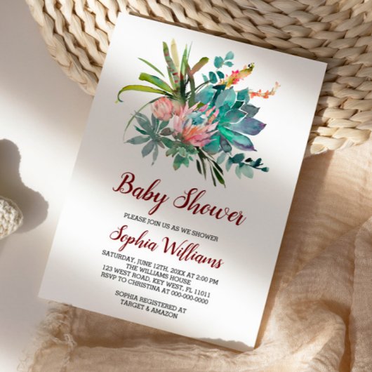 Succulent Boho Cactus Baby shower Invitation Kaart