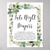 Succulent boho greenery late night diapers game poster (Voorkant)