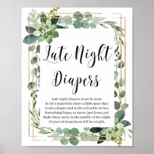 Succulent boho greenery late night diapers game poster