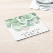 Succulent Botanische Salie Groene Waterverf Bruilo Kartonnen Onderzetters (Schuin)