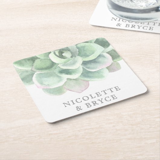 Succulent Botanische Salie Groene Waterverf Bruilo Kartonnen Onderzetters (Schuin)