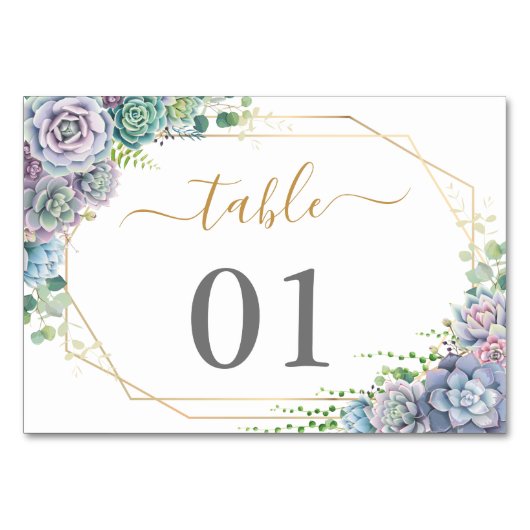 Succulent botanische Trouwtafel Nummer Kaart (Voorkant)