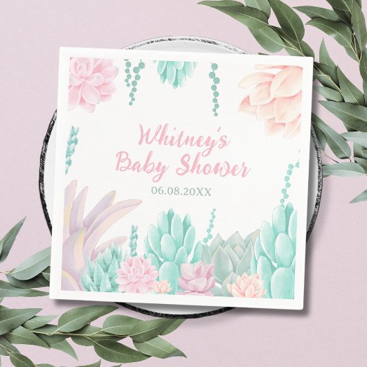 Succulent Botanische Waterverf Meisje Baby shower Servet