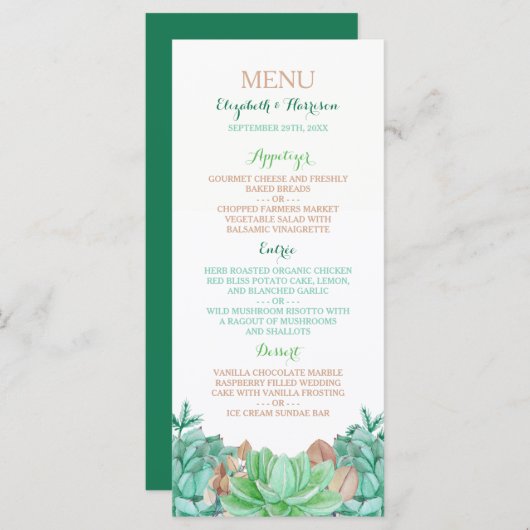 Succulent Bouquet Botanical Floral Wedding Menu (Voorkant / Achterkant)