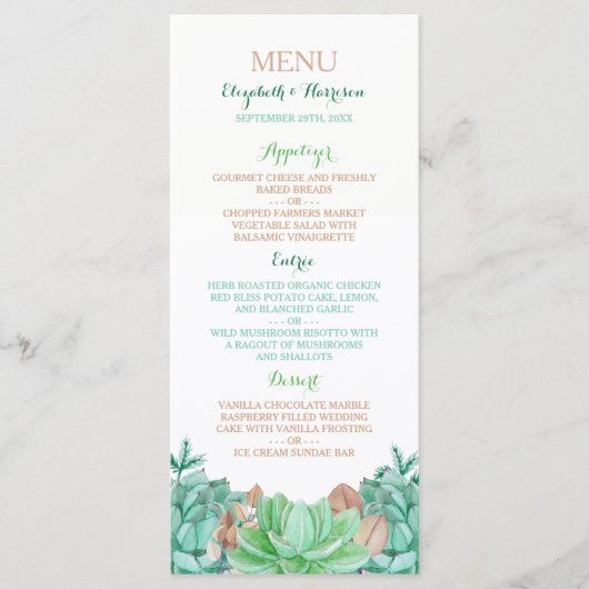 Succulent Bouquet Botanical Floral Wedding Menu (Voorkant)