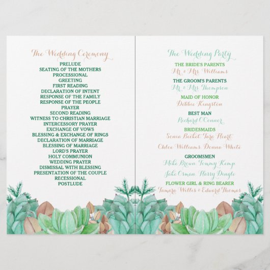 Succulent Bouquet Botanical Floral Wedding Program (Achterkant)