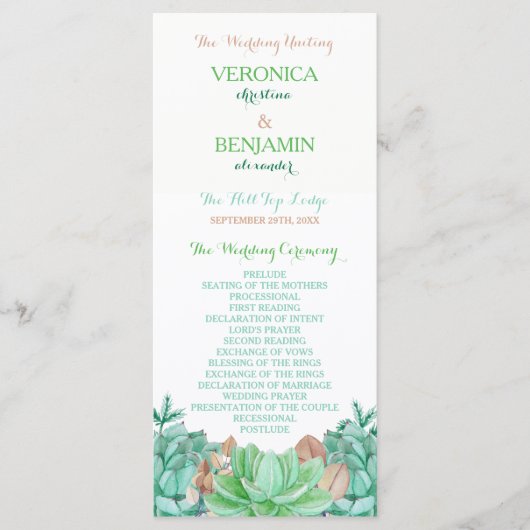 Succulent Bouquet Botanical Floral Wedding Programmakaart (Voorkant)