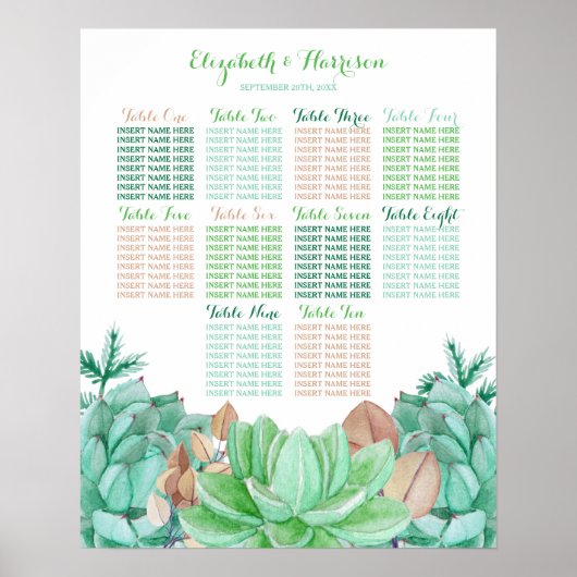 Succulent Bouquet Botanical Floral Wedding Seating Poster (Voorkant)