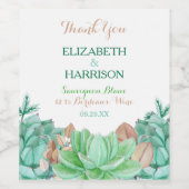 Succulent Bouquet Botanical Floral Wedding Wijn Etiket (Enkel label)