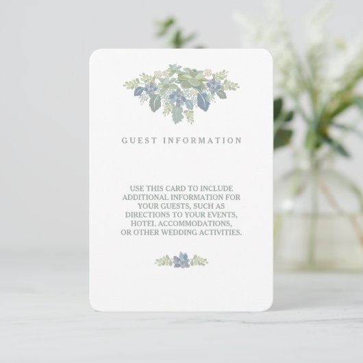 Succulent Bouquet Floral Wedding Guest Invoegen Informatiekaartje (Staand voorkant)