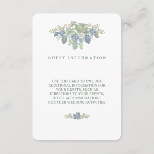 Succulent Bouquet Floral Wedding Guest Invoegen Informatiekaartje (Voorkant)