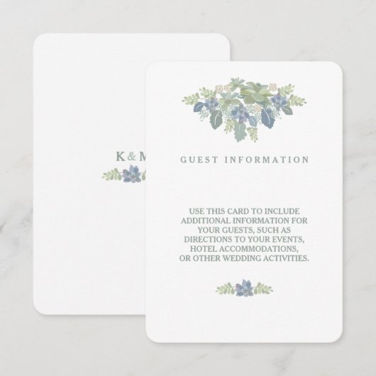 Succulent Bouquet Floral Wedding Guest Invoegen Informatiekaartje (Voorkant / Achterkant)