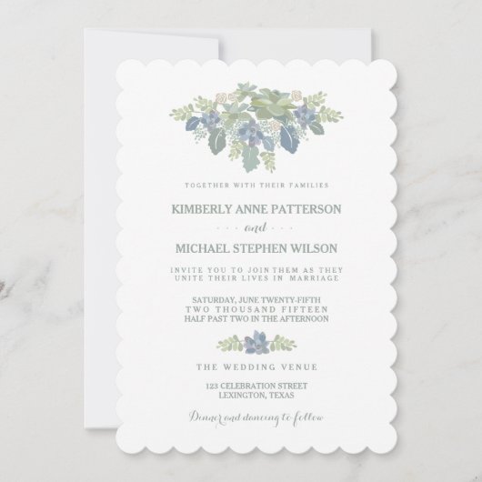 Succulent Bouquet Floral Wedding Invitation Kaart (Voorkant)