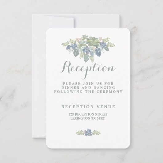 Succulent Bouquet Floral Wedding Reception Card Kaart (Voorkant)