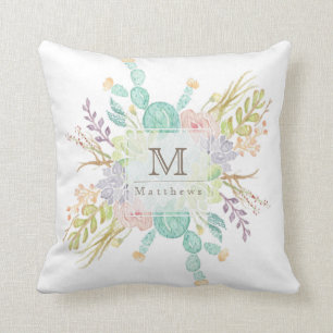 Succulent Bouquet Waterverf   INITIAAL Kussen