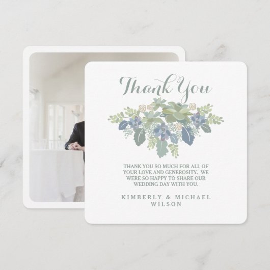 Succulent Bouquet Wedding Photo Save the Date Bedankkaart (Voorkant / Achterkant)