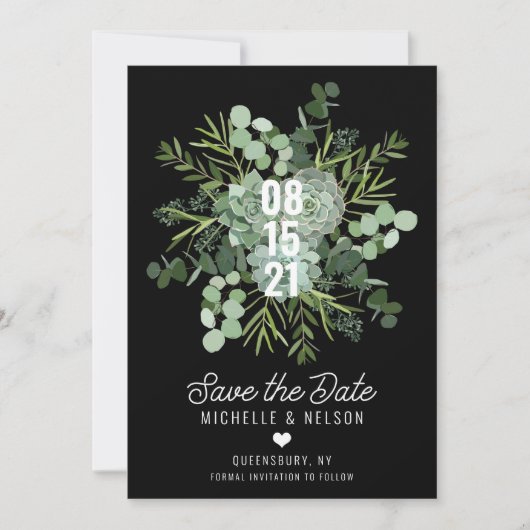 Succulent Bouquet Wedding Save the Date Kaart (Voorkant)
