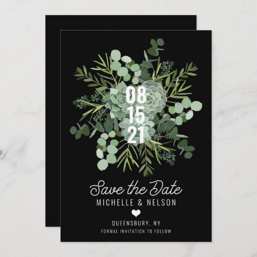 Succulent Bouquet Wedding Save the Date Kaart (Voorkant / Achterkant)