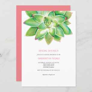 Succulent Bridal Shower Invitation, Waterverf IV Kaart