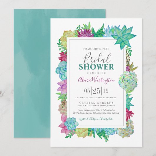 Succulent Bright Waterverf Flowers Vrijgezellenfee Kaart (Voorkant / Achterkant)