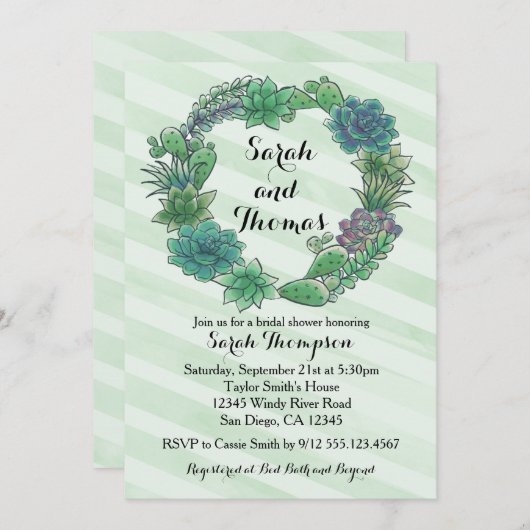 Succulent bruids bruiloft douche uitnodiging (Voorkant / Achterkant)
