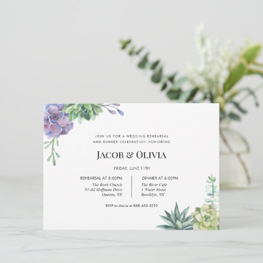 Succulent bruiloft repetitie diner uitnodiging (Staand voorkant)