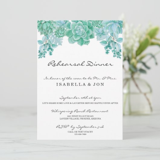 Succulent bruiloft repetitie diner uitnodiging (Staand voorkant)