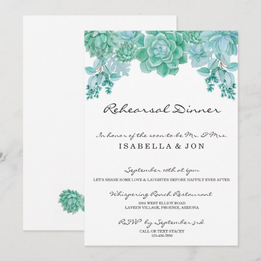 Succulent bruiloft repetitie diner uitnodiging (Voorkant / Achterkant)