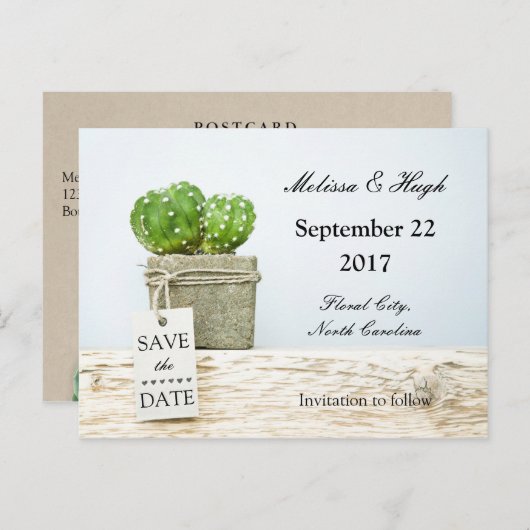 Succulent bruiloft Save the date Briefkaart (Voorkant / Achterkant)