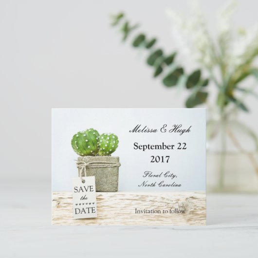Succulent bruiloft Save the date Briefkaart (Staand voorkant)
