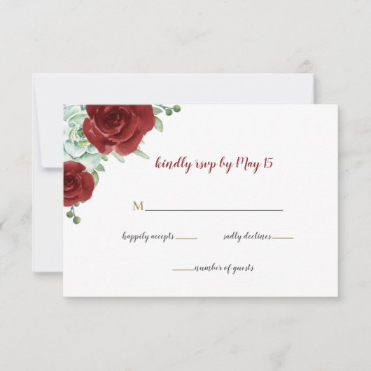 succulent burgundy gold floral bruiloft rsvp (Voorkant)