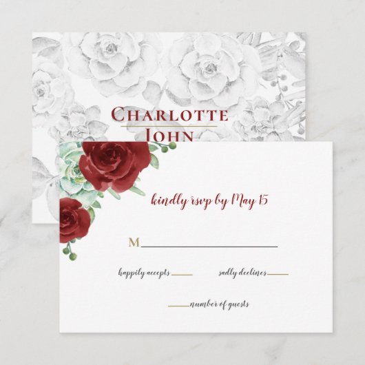 succulent burgundy gold floral bruiloft rsvp (Voorkant / Achterkant)